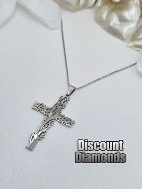 Choker Necklace Tree Of Life 18K White Gold Cross Titanium on 925 Silver